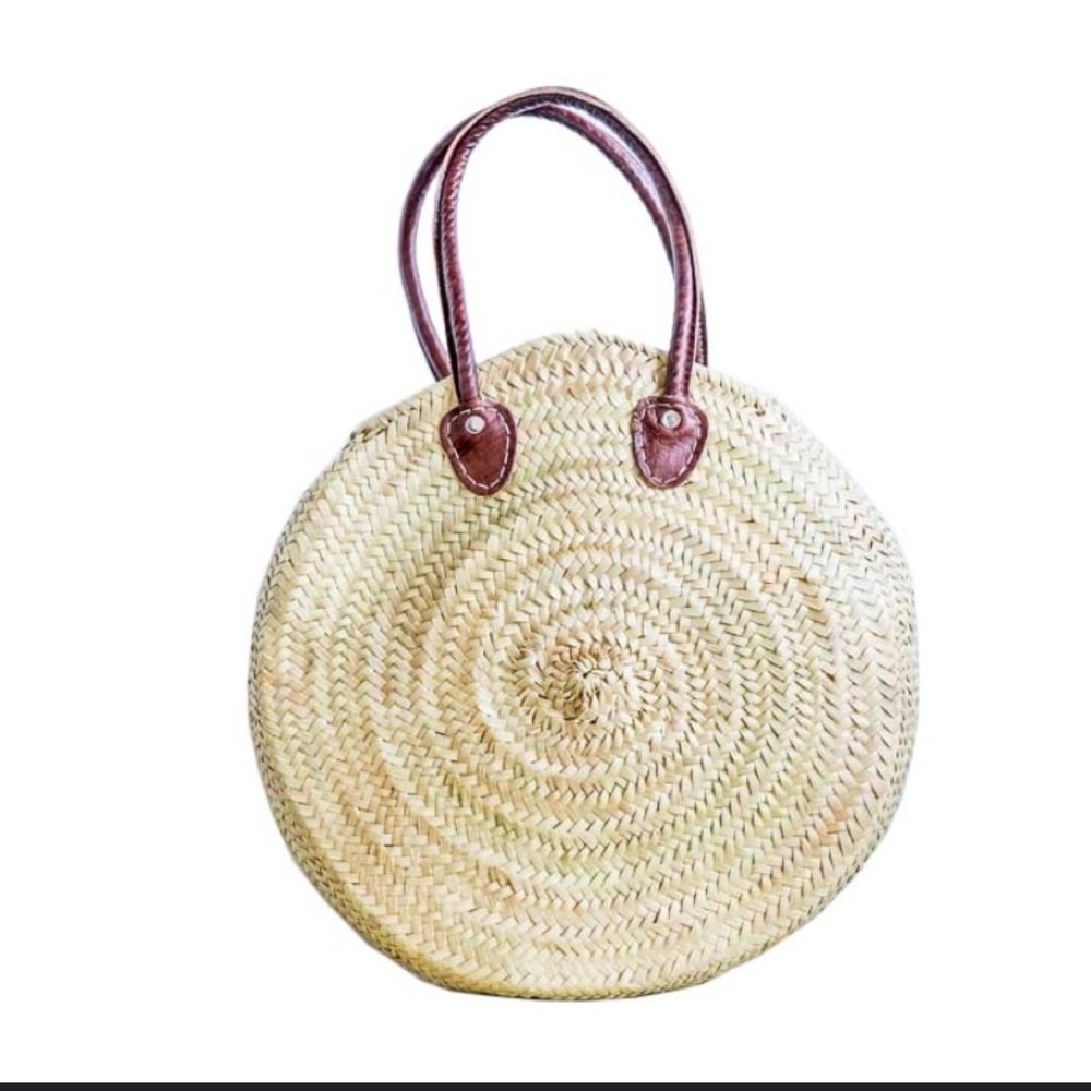 Straw Tote with Leather Handles